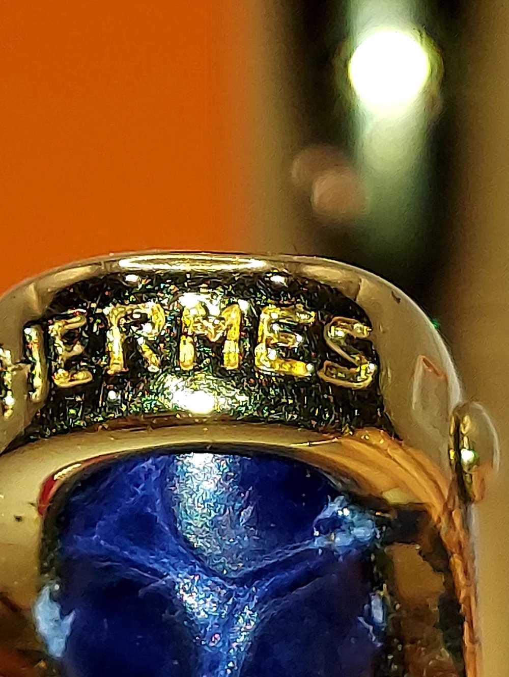 Vintage Unisex HERMES KYOTO Gold Tone  With Blue Leather Cuff Bangle Bracelet!